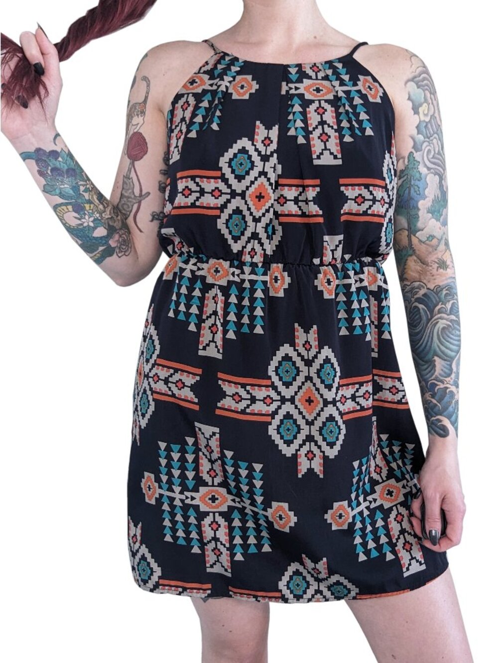 Windsor Aztec/Western Pattern Navy Mini Dress | S